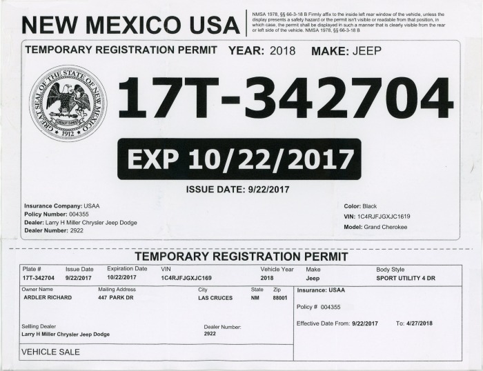 New Mexico Temporary License Plates